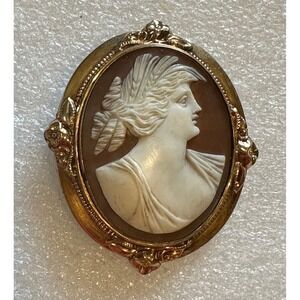 Victorian Carved Shell Cameo Brooch w/ Fancy GF Setting grannycore
